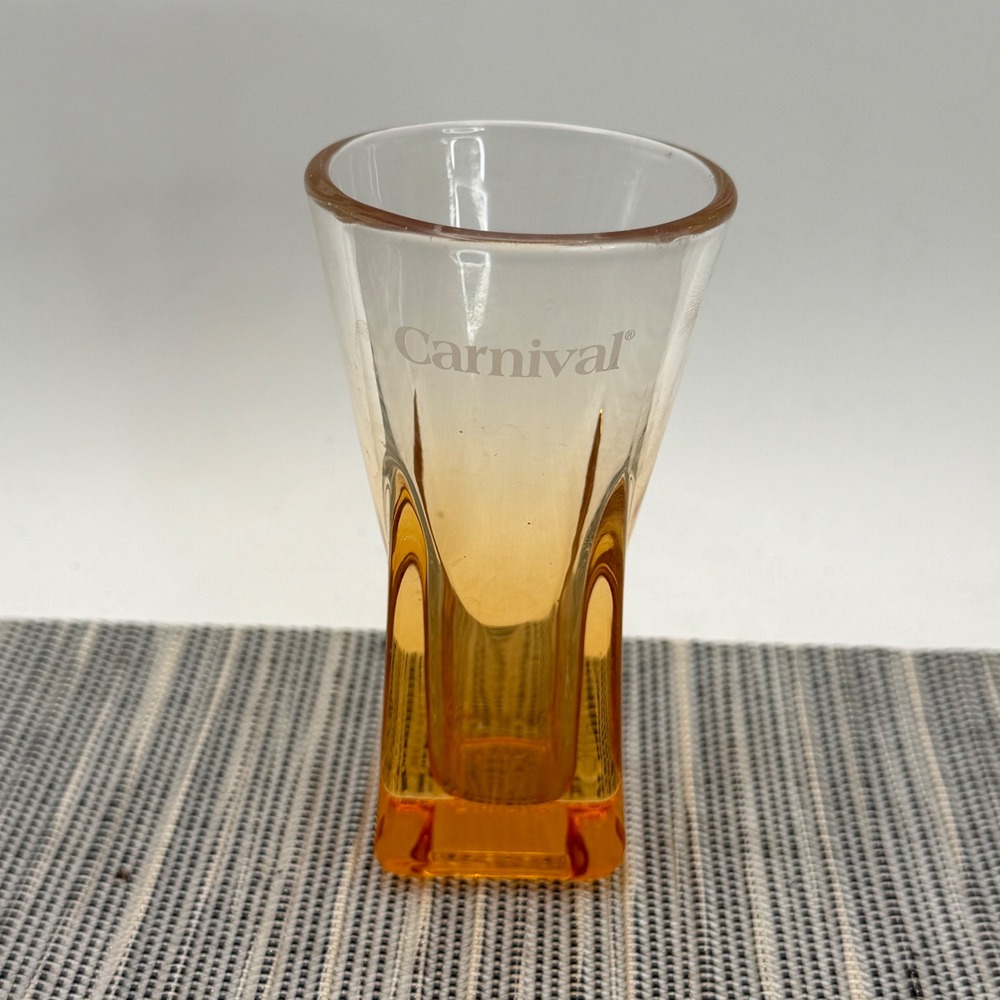 Carnival Cruise Line Souvenir Shot Glass Amber Ombre Square Base Barware